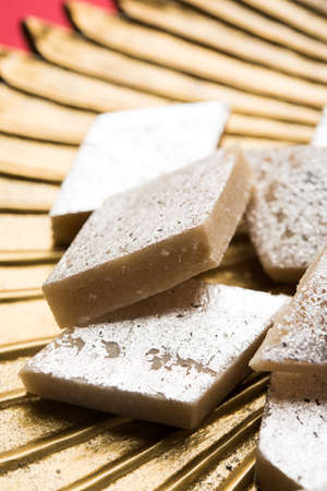 Stock photo of Kaju Katli, a popular indian sweet burfi made using milk, khoya, cachew and Sugarの写真素材