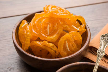 Stock photo of Jalebi or Jilbi or imarati, indian sweet food fried in pure ghee, selective focusの写真素材