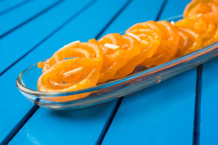 Stock photo of Jalebi or Jilbi or imarati, indian sweet food fried in pure ghee, selective focusの写真素材