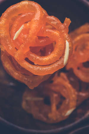 Stock photo of Jalebi or Jilbi or imarati, indian sweet food fried in pure ghee, selective focusの写真素材