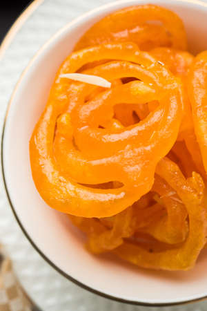 Stock photo of Jalebi or Jilbi or imarati, indian sweet food fried in pure ghee, selective focusの写真素材