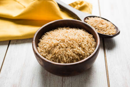Stock photo of Brown basmati rice in raw form, selective focusの写真素材