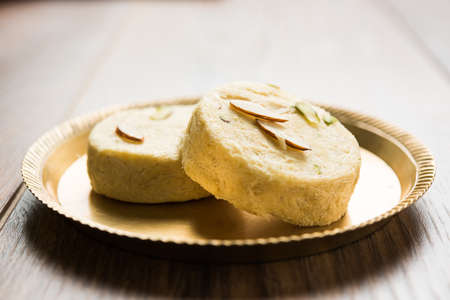 Stock photo of Soan Papdi or Soan roll or Patisa or patisha, popular sweet from India. selective focusの写真素材