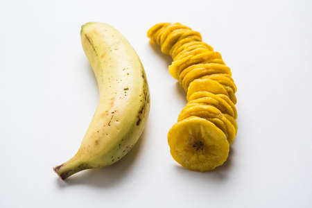 Stock Photo of Healthy Homemade Kela or Banana chips or wafers or Plantain Chips, selective focusの写真素材