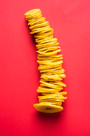 Stock Photo of Healthy Homemade Kela or Banana chips or wafers or Plantain Chips, selective focusの写真素材