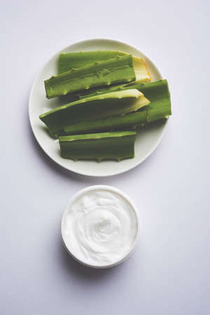 Aloe vera juice, gel, moisturizing cream, soap and powderの写真素材