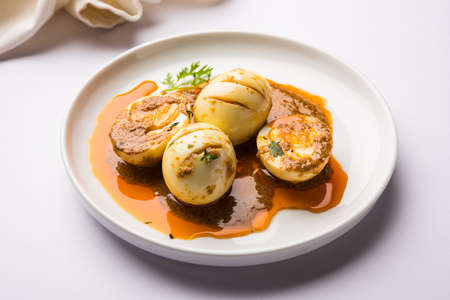 Anda Curry or Egg Curry or Egg masala gravy, indian spicy food or recipe, served with roti or naan,...