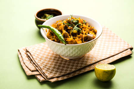Zunka Bhakar Pithla or pitla, popular vegetarian recipe from Indiaの写真素材