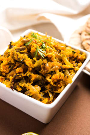 Zunka Bhakar Pithla or pitla, popular vegetarian recipe from Indiaの写真素材