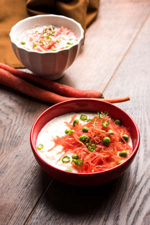 Carrot raita / Gajar Koshimbir. It a condiment from the Indian subcontinentの写真素材