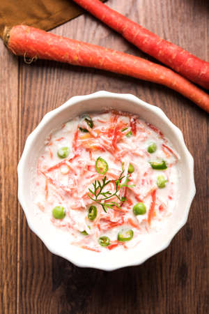 Carrot raita / Gajar Koshimbir. It a condiment from the Indian subcontinentの写真素材