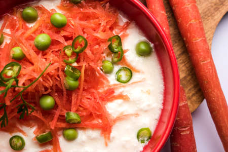 Carrot raita / Gajar Koshimbir. It a condiment from the Indian subcontinentの写真素材