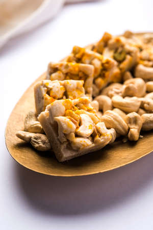 Kaju Katli or Kaju Burfi is an Indian Dessert made using dry cashew nuts with Khoa or khoya and sugarの写真素材