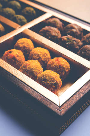 Dates oatmeal balls / No cook energy bites / saffron, pistachio, gum, cashew and other dry fruit laddu including dink or dinkache ladoo or edible gum laduの写真素材