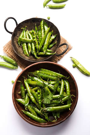 Spicy fried Green Peas pod or chatpata matar falliの写真素材