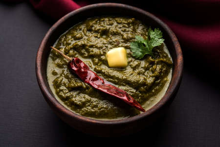 Sarson Ka Saag Makki Ki Roti popular north indian main course menu usually prepared in winter seasonの写真素材