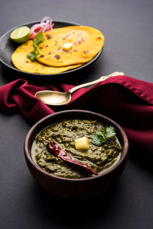 Sarson Ka Saag Makki Ki Roti popular north indian main course menu usually prepared in winter seasonの写真素材