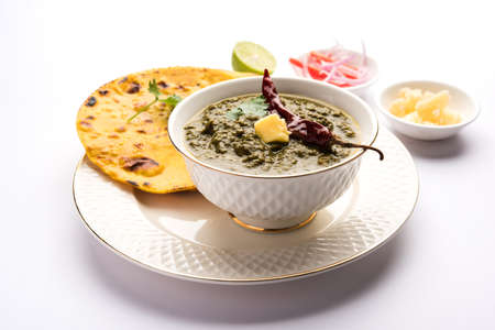 Sarson Ka Saag Makki Ki Roti popular north indian main course menu usually prepared in winter seasonの写真素材
