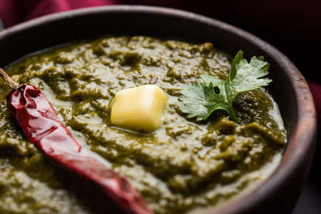Sarson Ka Saag Makki Ki Roti popular north indian main course menu usually prepared in winter seasonの写真素材