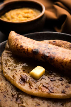 Puran Poli / Puranpoli / Holige / Obbattu - Indian sweet flatbread, selective focusの写真素材