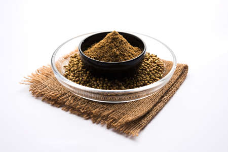 Indian spice coriander powder heap, selective focusの写真素材