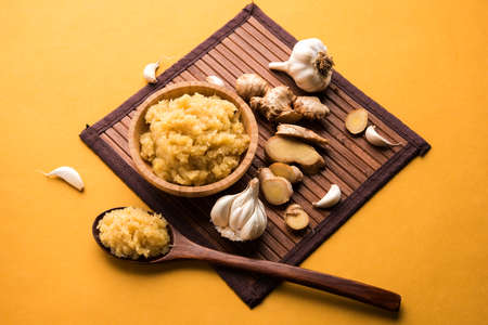 Ginger garlic paste or puree, selective focusの写真素材