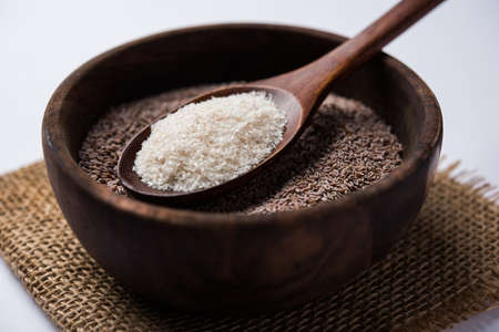 Psyllium husk or isabgol which is fiber derived from the seeds of Plantago ovata, mainly found in...