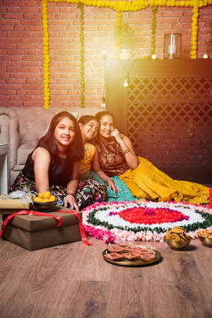 Indian Kids celebrating Diwali with familyの写真素材