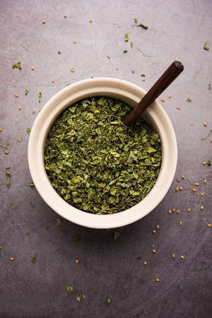 Kasuri Methi / Kasoori Methi or dried fenugreek leaves also known as Trigonella Foenum Graecumの写真素材