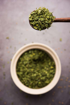 Kasuri Methi / Kasoori Methi or dried fenugreek leaves also known as Trigonella Foenum Graecumの写真素材