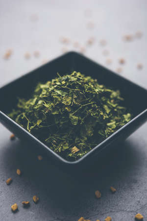 Kasuri Methi / Kasoori Methi or dried fenugreek leaves also known as Trigonella Foenum Graecumの写真素材