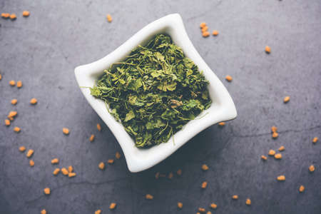 Kasuri Methi / Kasoori Methi or dried fenugreek leaves also known as Trigonella Foenum Graecumの写真素材