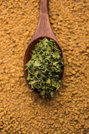 Kasuri Methi / Kasoori Methi or dried fenugreek leaves also known as Trigonella Foenum Graecumの写真素材