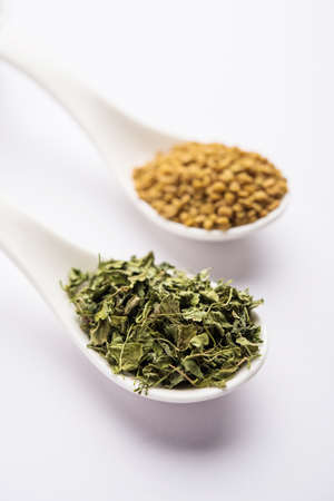 Kasuri Methi / Kasoori Methi or dried fenugreek leaves also known as Trigonella Foenum Graecumの写真素材