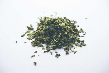 Kasuri Methi / Kasoori Methi or dried fenugreek leaves also known as Trigonella Foenum Graecumの写真素材
