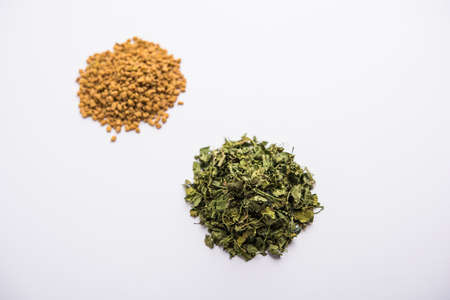 Kasuri Methi / Kasoori Methi or dried fenugreek leaves also known as Trigonella Foenum Graecumの写真素材