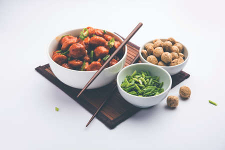 Soya Chunks Manchurian dry or with Gravyの写真素材
