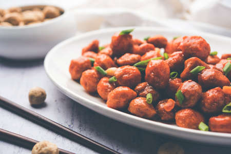 Soya Chunks Manchurian dry or with Gravyの写真素材