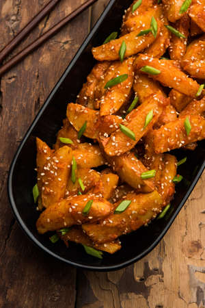 Honey Chilli Potato is a popular Indian Chinese foodの写真素材