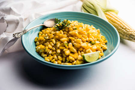 Spicy Masala Sweet Corn is a tasty roadside Indian snack, which is very easy to make. selective...