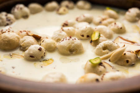 Makhana Kheer - Tasty Indian sweet made using Roasted foxnuts or puffed lotus seeds or makhane, milk and sugarの写真素材