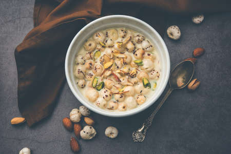 Makhana Kheer - Tasty Indian sweet made using Roasted foxnuts or puffed lotus seeds or makhane, milk and sugarの写真素材