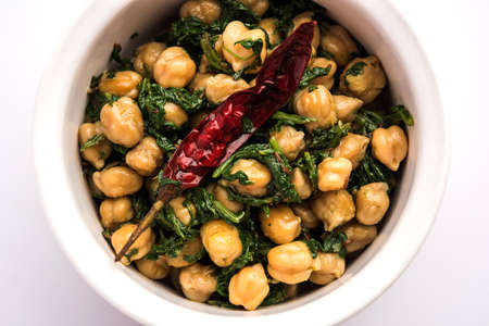 Palak Chana Sukhi Sabzi or Spinach Chickpea Dry recipeの写真素材