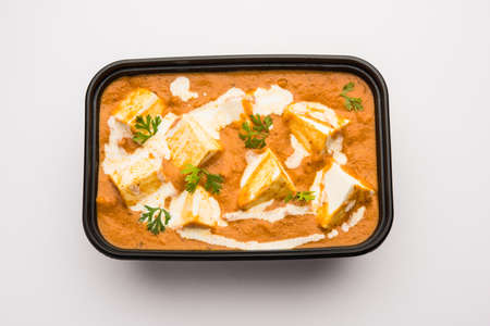 Paneer Butter Masala packed in plastic container or box, ready for home delivery or pickupの写真素材