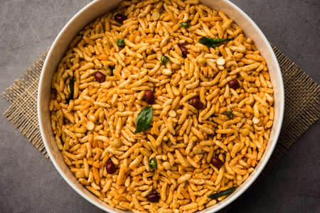 Puffed Rice Chivda is a savory and spicy bhel item made using murmura or murpure, Indian Foodの写真素材