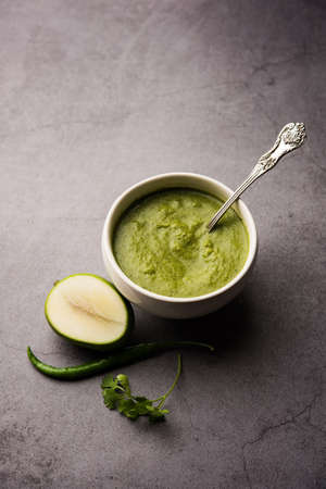 Green mango chutney, also known as raw mango chutney, is an Indian chutney prepared from unripe...