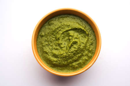 Green mango chutney, also known as raw mango chutney, is an Indian chutney prepared from unripe mangoesの写真素材
