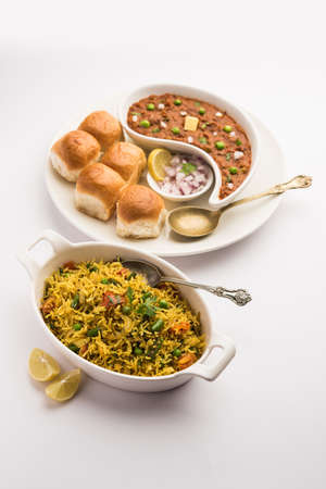 Mumbai Style Pav Bhaji with Tawa Pulav, it's a popular roadside food from Indiaの写真素材