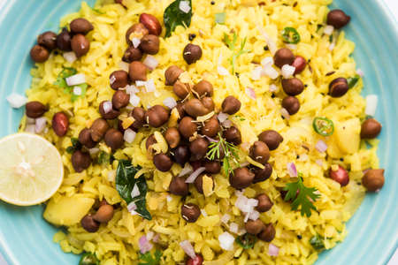 Power Kabuli Chana Poha or Protein Rich Choley Pohe, Popular Maharashtrian, Indian breakfast recipe,...
