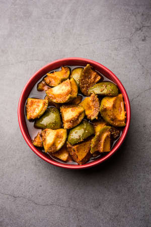 Homemade Mango Pickle or Aam ka Achar in a bowl, selective focusの写真素材